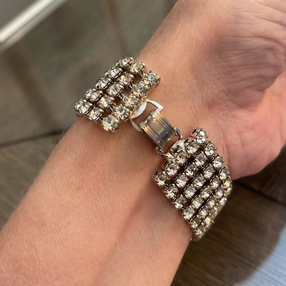 Vintage Wide Rhinestone Bracelet - Picture 12 of 16